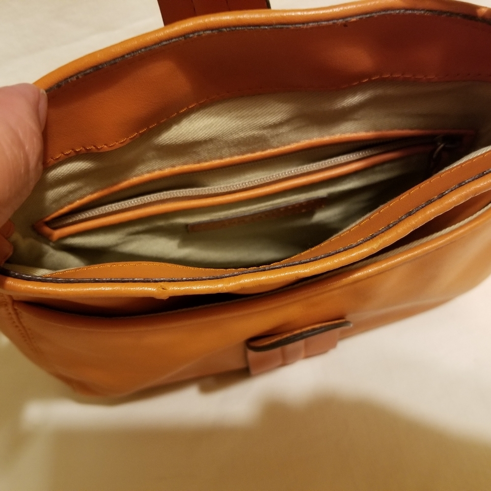 ANN TAYLOR Purse Orange Leather Hobo - Picture 4 of 9